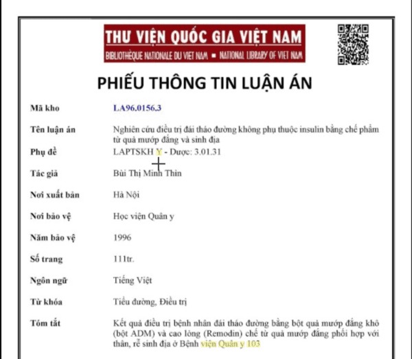 Nghiên cứu điều trị đái tháo đường không phụ thuộc vào insulin từ quả mướp đắng 1996