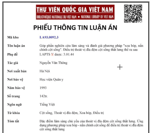 Điều trị thoát vị đĩa đệm cột sống thắt lưng thể ra sau, 1993