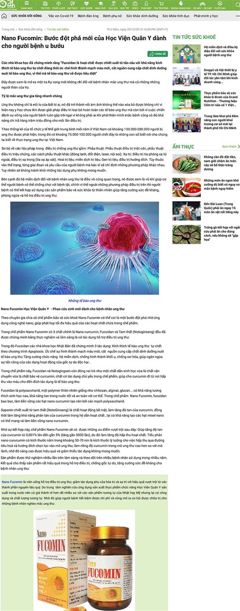 Nano Fucomin: Bước đột phá mới của Học Viện Quân Y dành cho người bệnh u bướu